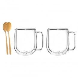 Andrea set of 2 thermal mugs 300 ml and 2 spoons in gold color