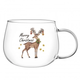 Glass mug, 430ml, dec. reindeer