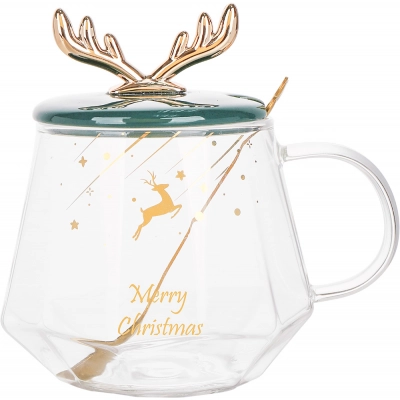 
                                            Glass mug with decoration, ceramic lid  and a spoon, 400ml
                                            