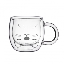 Детская высокоборосиликатная стеклянная кружка Andrea объемом 260 мл с декором котиков.