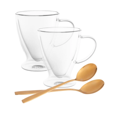 
                                            Набор из 2 термокружек Andrea на ножке 300 мл и 2 ложки в золотом цвете
                                            