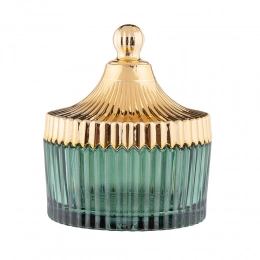Glass container with gold-colored lid 10x12,5 cm green