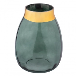 Aurora green vase with gold rim h-23cm