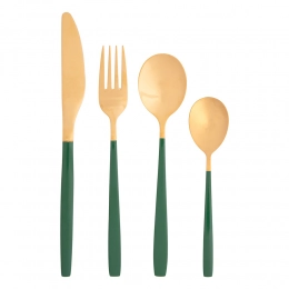 Набор столовых приборов Noble Gold Green из 24 предметов в футляре с флокированным покрытием.