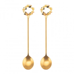 Set of 2 spoons with decorative end, dec. Christmas Wreath, in a shade of gold