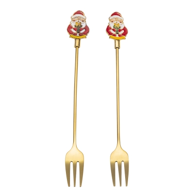
                                                Set of 2 forks with decorative end, dec. Santa Claus, in a shade of gold
                                                