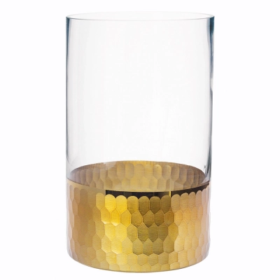 
                                            Golden Honey glass vase with gold honeycomb decoration, cylinder shape h-20cm
                                            