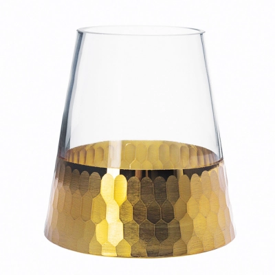 
                                                Golden Honey glass vase with gold honeycomb decoration, triangular shape h=12cm
                                                