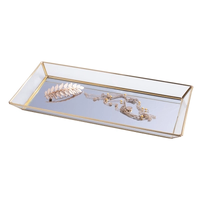 
                                                Golden honey glass tray with a mirror 29x16 cm
                                                