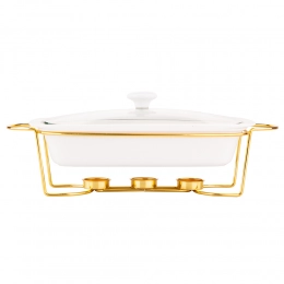 Regular rectangular serving dish 1,7 L on golden warming stand