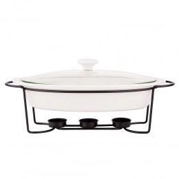 Regular oval serving dish 1,4 L on black warming stand