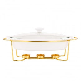 Regular oval serving dish 1,4 L on golden warming stand