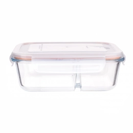 RECT.GLASS THREE COMPARTMENT FOOD CONTAINER WITH VENTED LID 23X17X8CM 1,5L