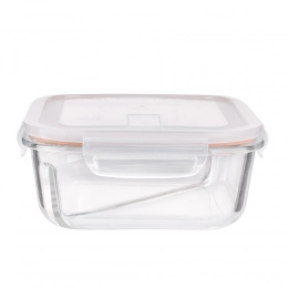 SQUARE GLASS TWO COMPARTMENT FOOD CONTAINER WITH VENTED LID 18,5X18,5X7,5CM 1.0L
