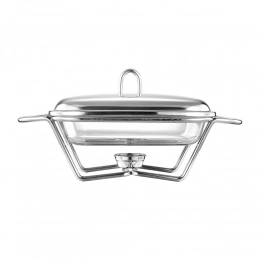 Meteor square heat-resistant dish 1,8 L with stainless steel lid on a warmer