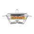 Meteor square heat-resistant dish 1,8 L with stainless steel lid on a warmer Meteor square heat-resistant dish 1,8 L with stainless steel lid on a warmer