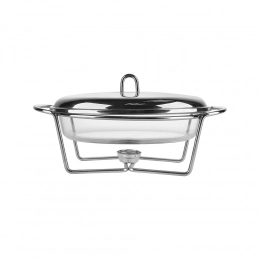 Meteor oval heat-resistant dish 2,4 L with stainless steel lid on a warmer