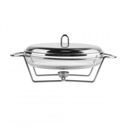 Meteor oval heat-resistant dish 3,3 L with stainless steel lid on a warmer