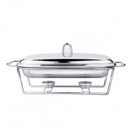 Meteor rectangular heat-resistant dish 2,2L with stainless steel lid on a warmer