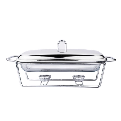 
                                            Meteor rectangular heat-resistant dish 2,2L with stainless steel lid on a warmer
                                            