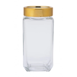 Squared glass container with a gold lid, 1 L