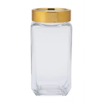 
                                            Squared glass container with a gold lid, 1 L
                                            