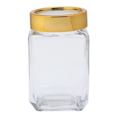 
                                            Squared glass container with a gold lid, 700ml
                                            