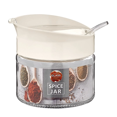 
                                                Glass spice jar 300ml with spoon, Ecru
                                                