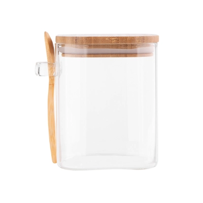 
                                            High borosilicate glass jar with bamboo lid with bamboo spoon 800ml
                                            