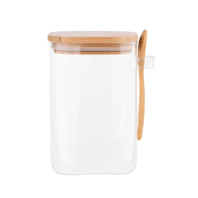 
                                            High borosilicate glass jar with bamboo lid with bamboo spoon 1000 ml
                                            