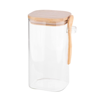 
                                            High borosilicate glass jar with bamboo lid and bamboo spoon 1200ml
                                            