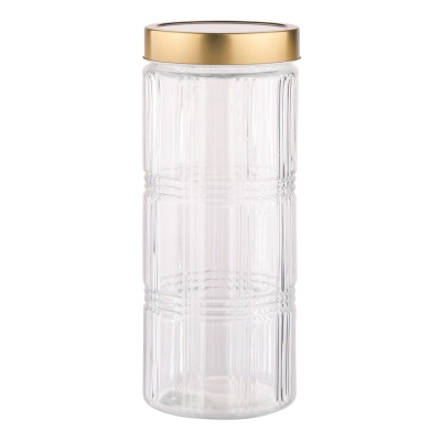 
                                                Glass storage jar with golden color tin lid 2,2L dec. check
                                                