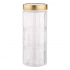 Glass storage jar with golden color tin lid 2,2L dec. check Glass storage jar with golden color tin lid 2,2L dec. check