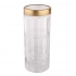 Glass storage jar with golden color tin lid 2,2L dec. check Glass storage jar with golden color tin lid 2,2L dec. check