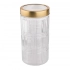 Glass storage jar with golden color tin lid 1,7L dec. check Glass storage jar with golden color tin lid 1,7L dec. check