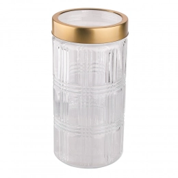 Glass storage jar with golden color tin lid 1,2L dec. check