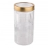 Glass storage jar with golden color tin lid 1,2L dec. check Glass storage jar with golden color tin lid 1,2L dec. check