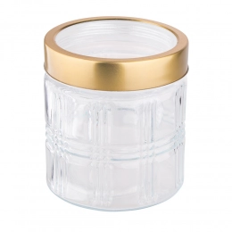 Glass storage jar with golden color tin lid 800ml dec. check
