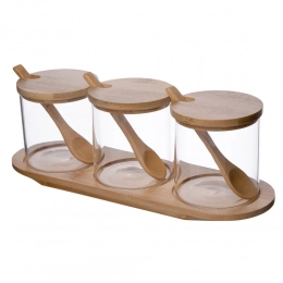 Набор из 3 стеклянных банок объемом 330 мл из боросиликатного стекла с подставкой, крышками и ложками.