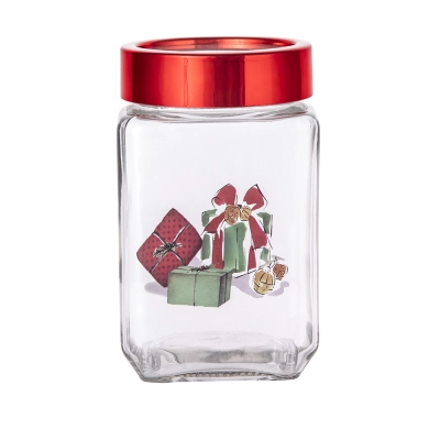
                                            Classical Christmas jar with presents dec. and red lid, 700ml
                                            