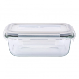 Fresh rect.soda lime glass food container wtih pp lid 14,5x10,5x5,5 cm 370 ml