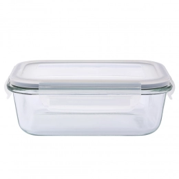Rect.soda lime glass food container wtih pp lid 650 ml 17,6x13,1x6,4 cm