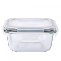 300ml square soda lime glass food container with pp lid 11,7x11,7x6 cm