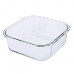 Square soda lime glass food container with pp lid 1,1 L 18,5x18,5x7,5 cm