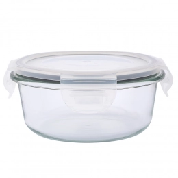 Round soda lime glass food container with pp lid 400 ml 13,5x6,3 cm