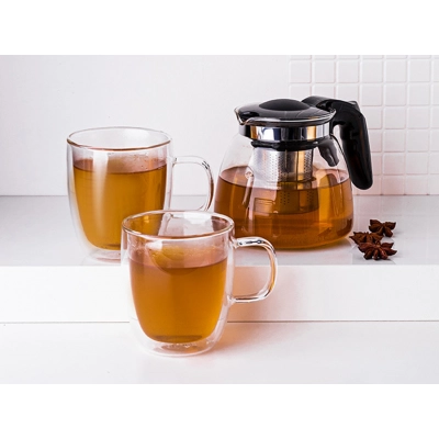 
                                            Set of glass tea pot 900ML with filter and 2pcs high borosilicate glass 350ml
                                            
