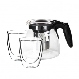 Set of glass tea pot 900ML with filter and 2pcs high borosilicate glass 300ml