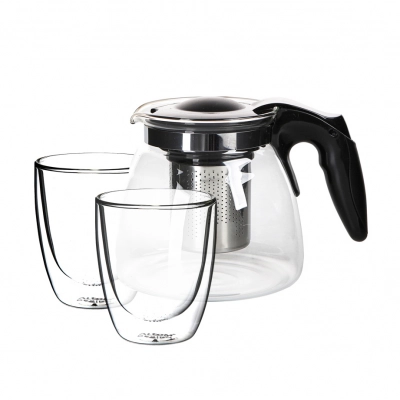 
                                            Set of glass tea pot 900ML with filter and 2pcs high borosilicate glass 300ml
                                            