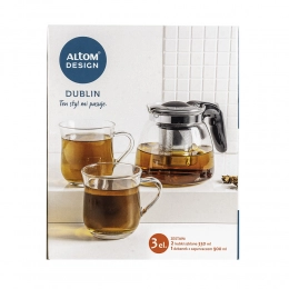 Dublin glass tea pot 900ml with filter and 2pcs glasses 330ml