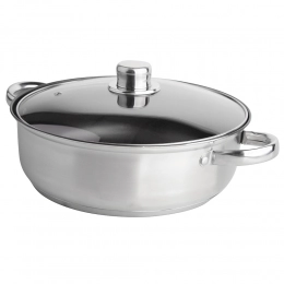 Кастрюля низкая Fabio из нержавеющей стали диаметром 26 см, объемом 3,5 л с стеклянной крышкой.